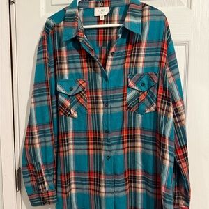 Teal Plaid Button-Down Shirt